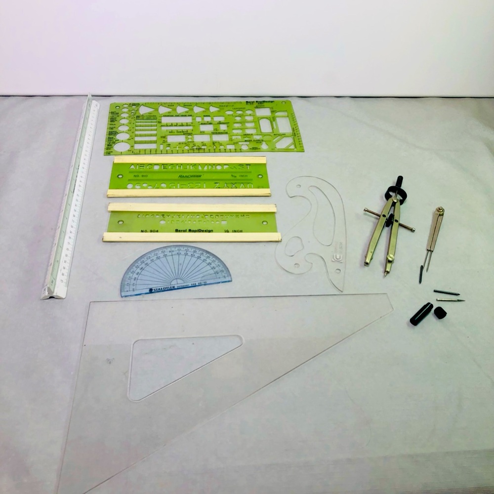 Architectural Drafting Tools Templates Design Drawing  Compass 3Side Scale Ruler